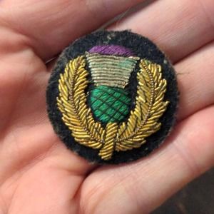 #39 Scottish Thistle Wire Badge Pin Silk embroidered